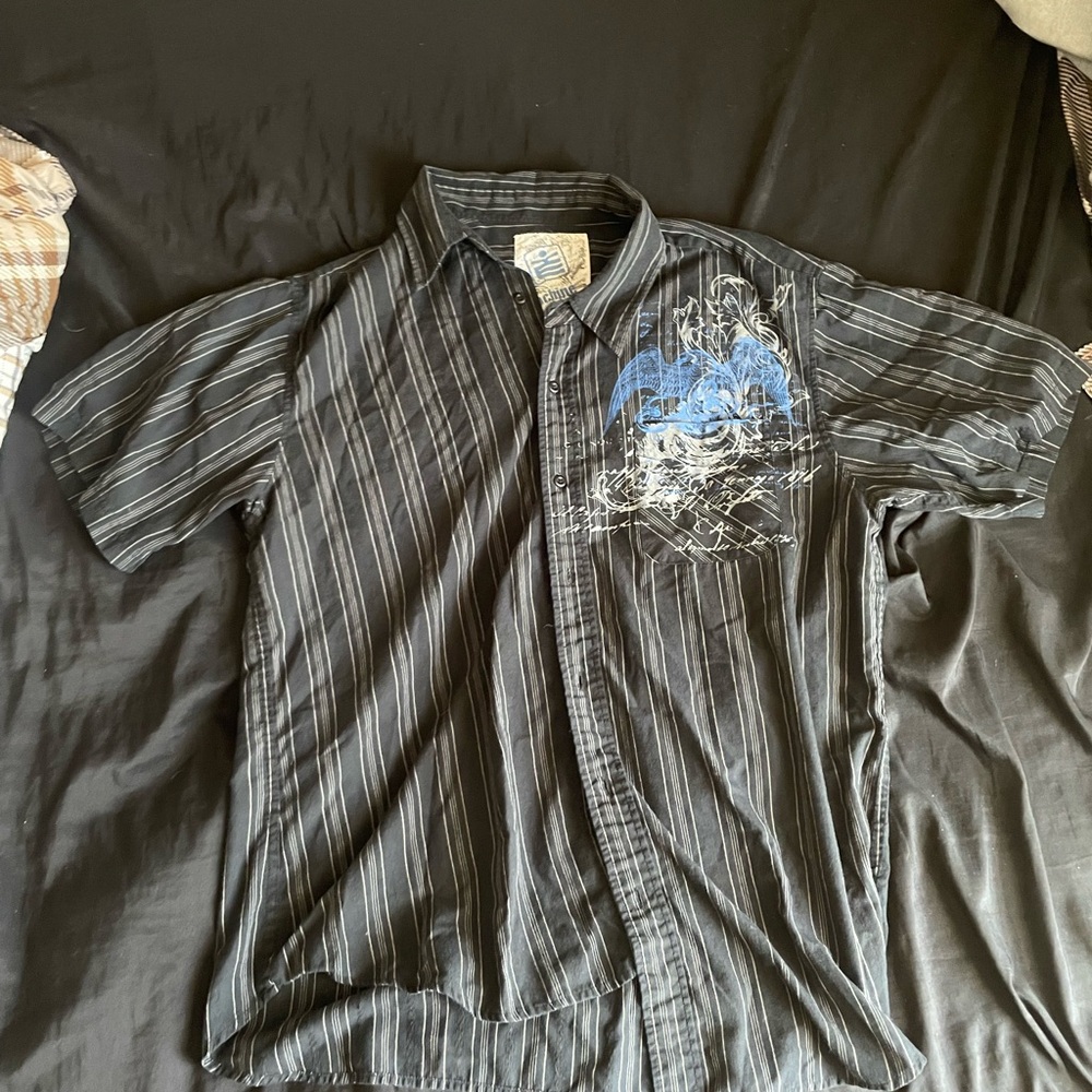 Machine Black and Blue Casual Button Down Shirt